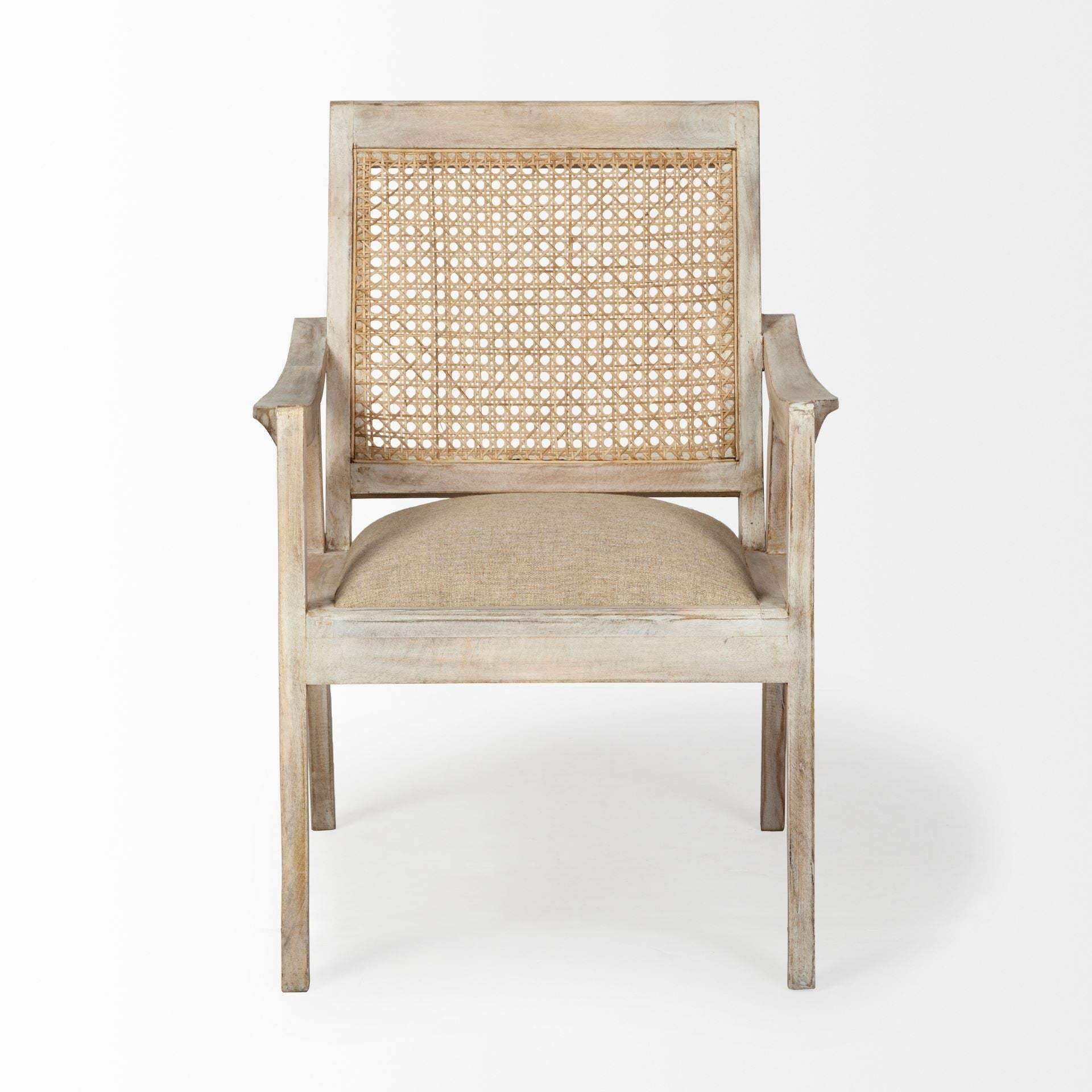 28" Cream And Natural Fabric Distressed Arm Chair - Homeroots - Flyclothing LLC