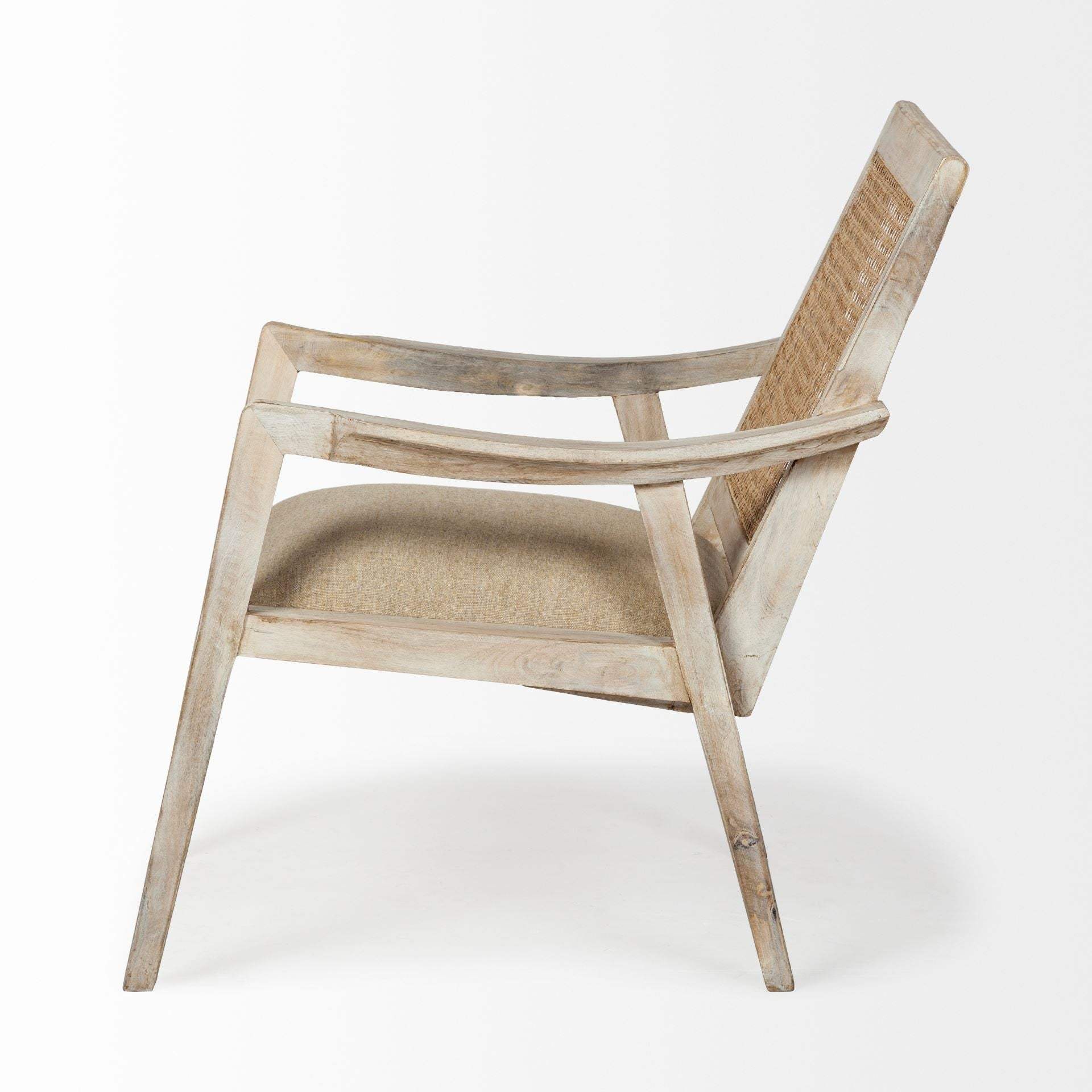 28" Cream And Natural Fabric Distressed Arm Chair - Homeroots - Flyclothing LLC