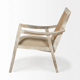 28" Cream And Natural Fabric Distressed Arm Chair - Homeroots