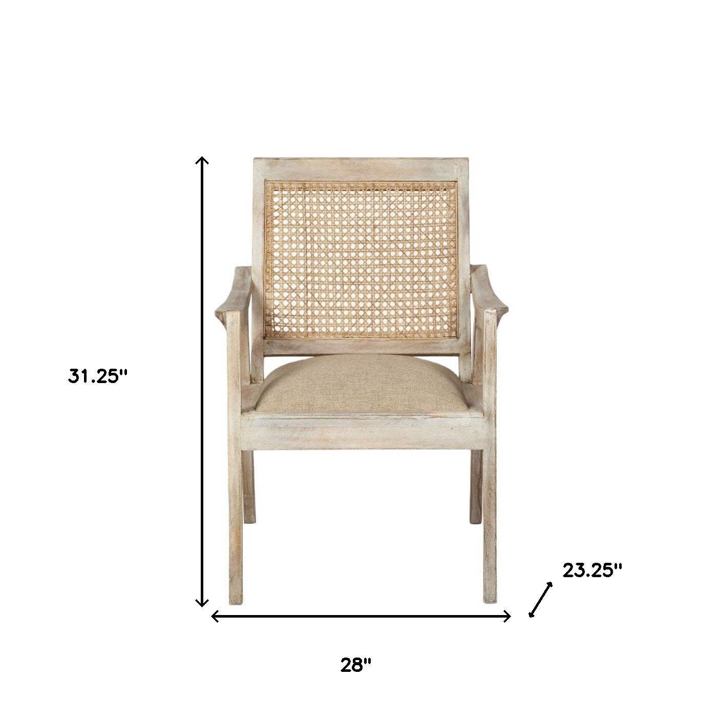 28" Cream And Natural Fabric Distressed Arm Chair - Homeroots - Flyclothing LLC