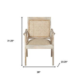28" Cream And Natural Fabric Distressed Arm Chair - Homeroots - Flyclothing LLC