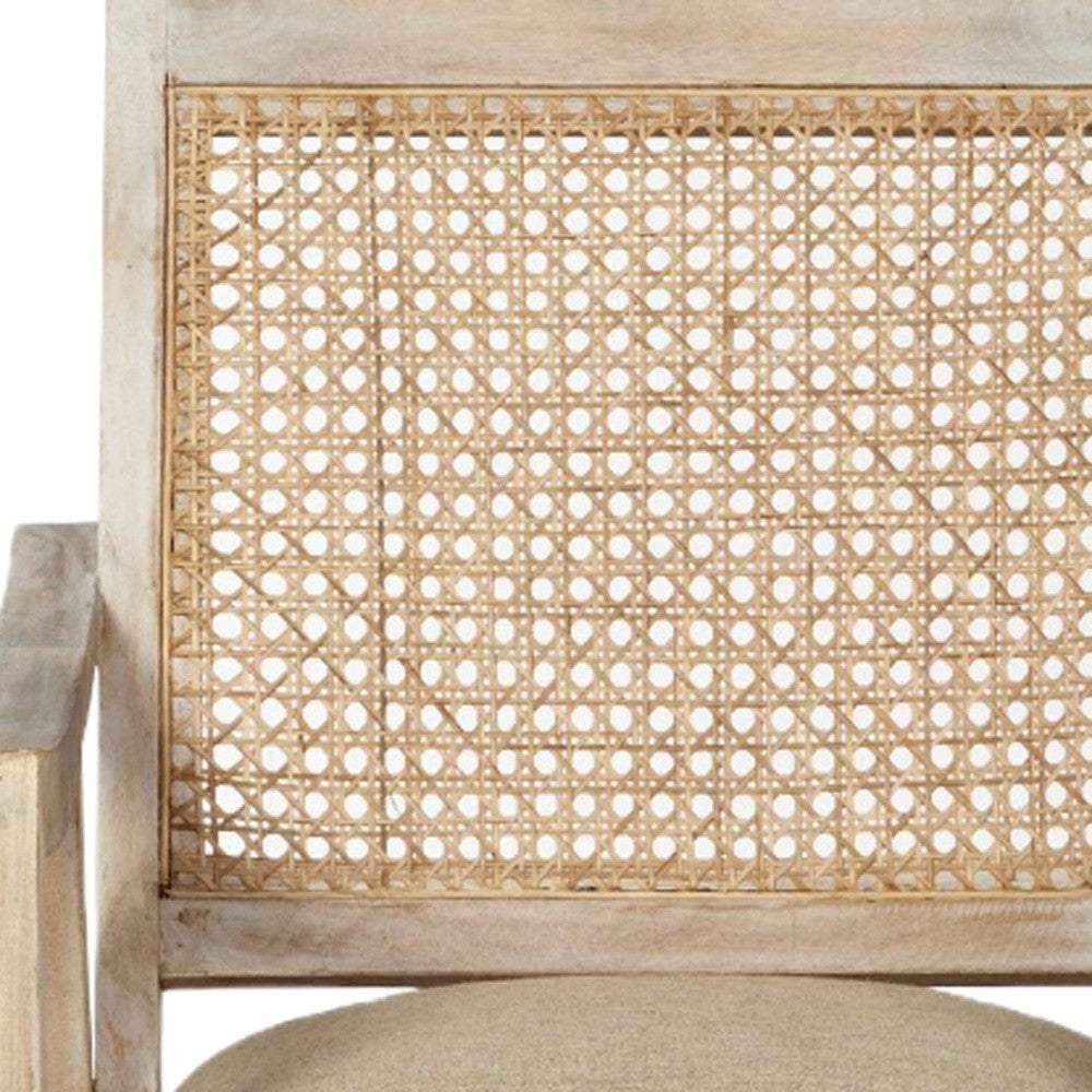 28" Cream And Natural Fabric Distressed Arm Chair - Homeroots - Flyclothing LLC