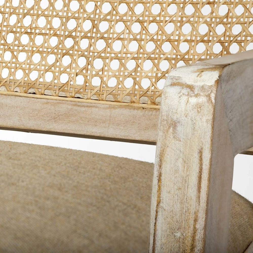 28" Cream And Natural Fabric Distressed Arm Chair - Homeroots