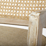 28" Cream And Natural Fabric Distressed Arm Chair - Homeroots
