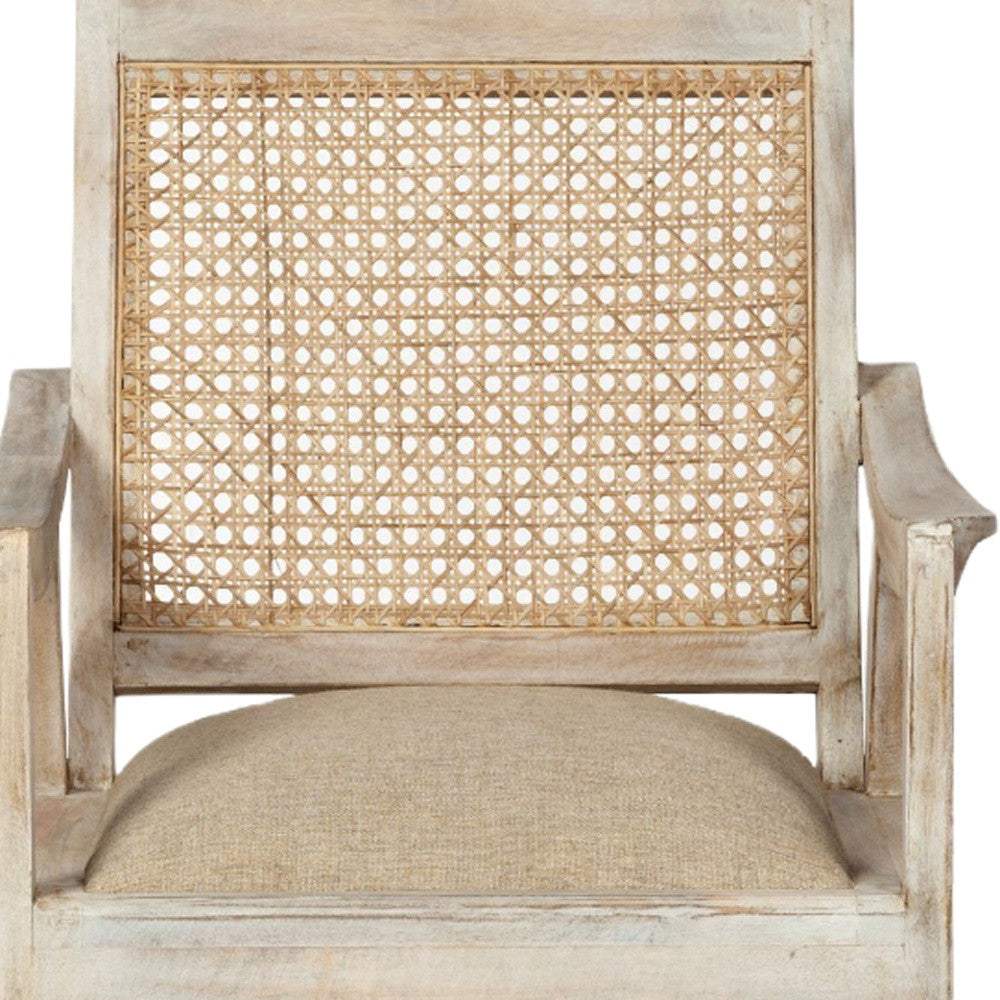 28" Cream And Natural Fabric Distressed Arm Chair - Homeroots - Flyclothing LLC