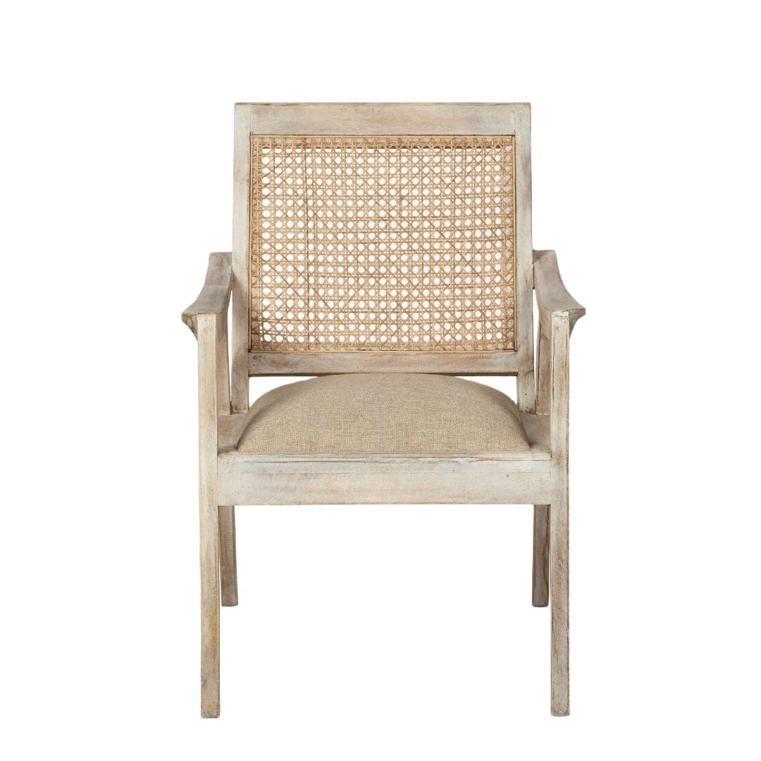 28" Cream And Natural Fabric Distressed Arm Chair - Homeroots - Flyclothing LLC