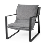 Stone Gray And Black Metal Sling Chair - Homeroots