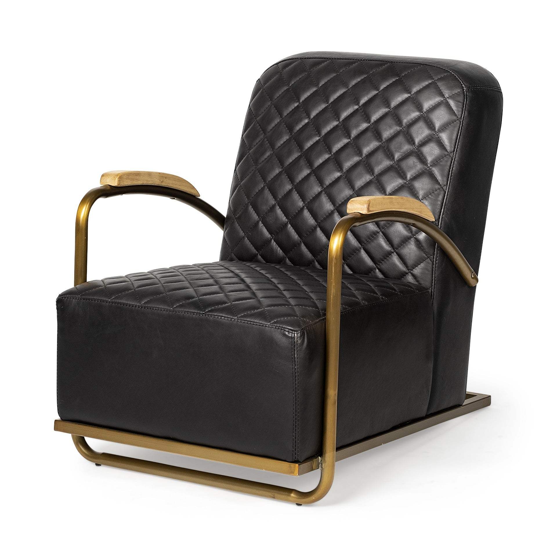 36" Black And Gold Leather Lounge Chair - Homeroots - Flyclothing LLC