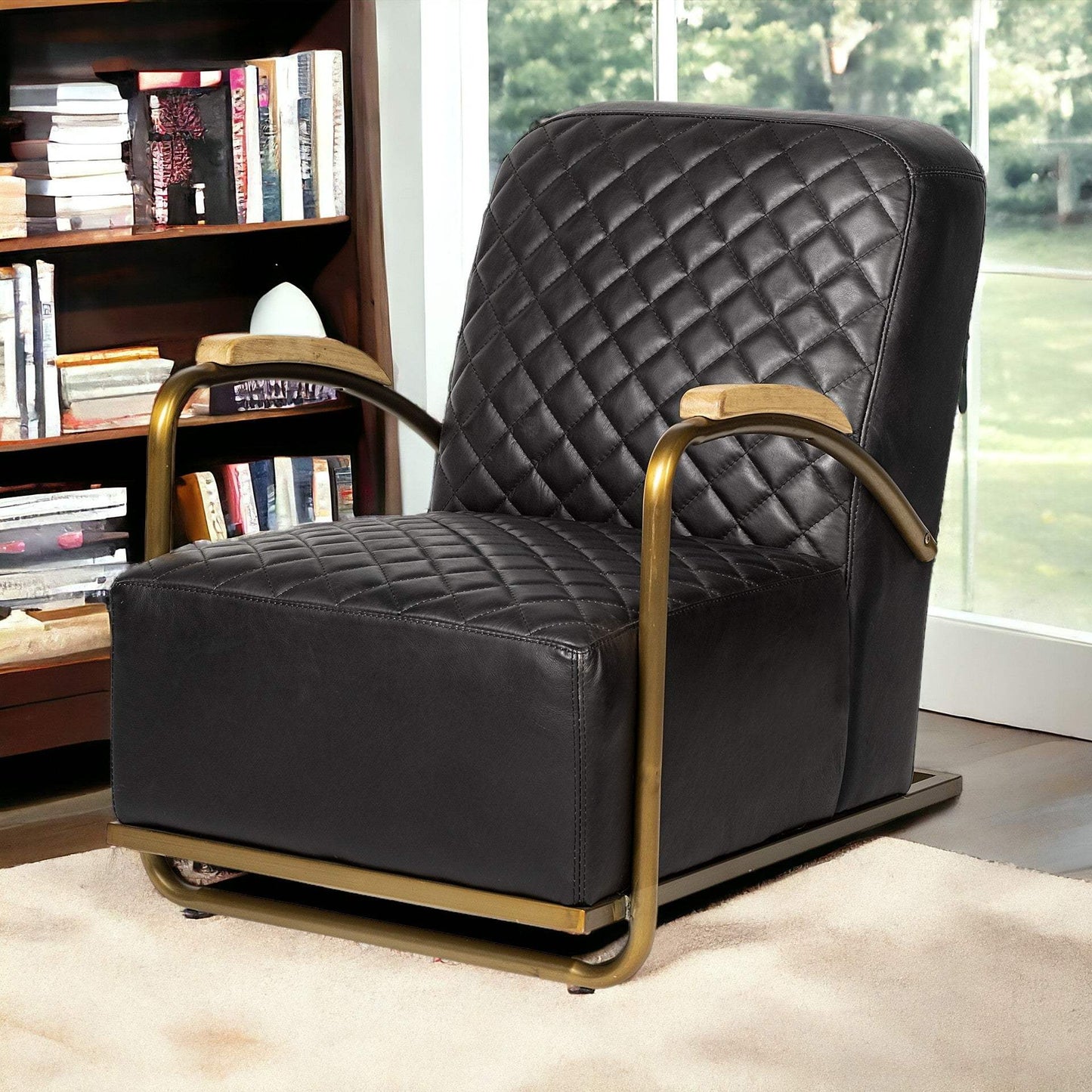 36" Black And Gold Leather Lounge Chair - Homeroots - Flyclothing LLC