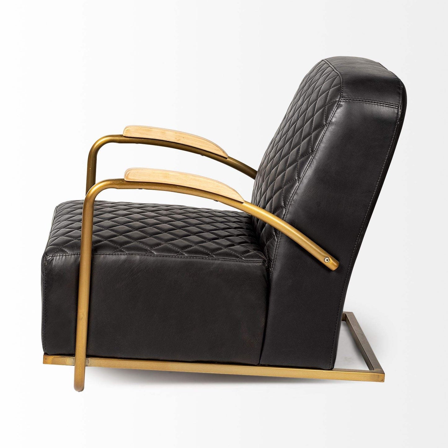 36" Black And Gold Leather Lounge Chair - Homeroots - Flyclothing LLC
