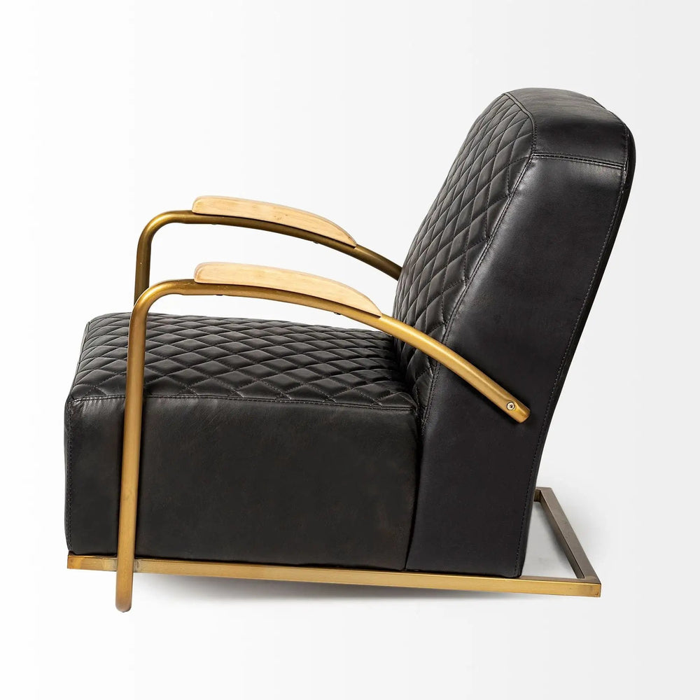 36" Black And Gold Leather Lounge Chair - Homeroots