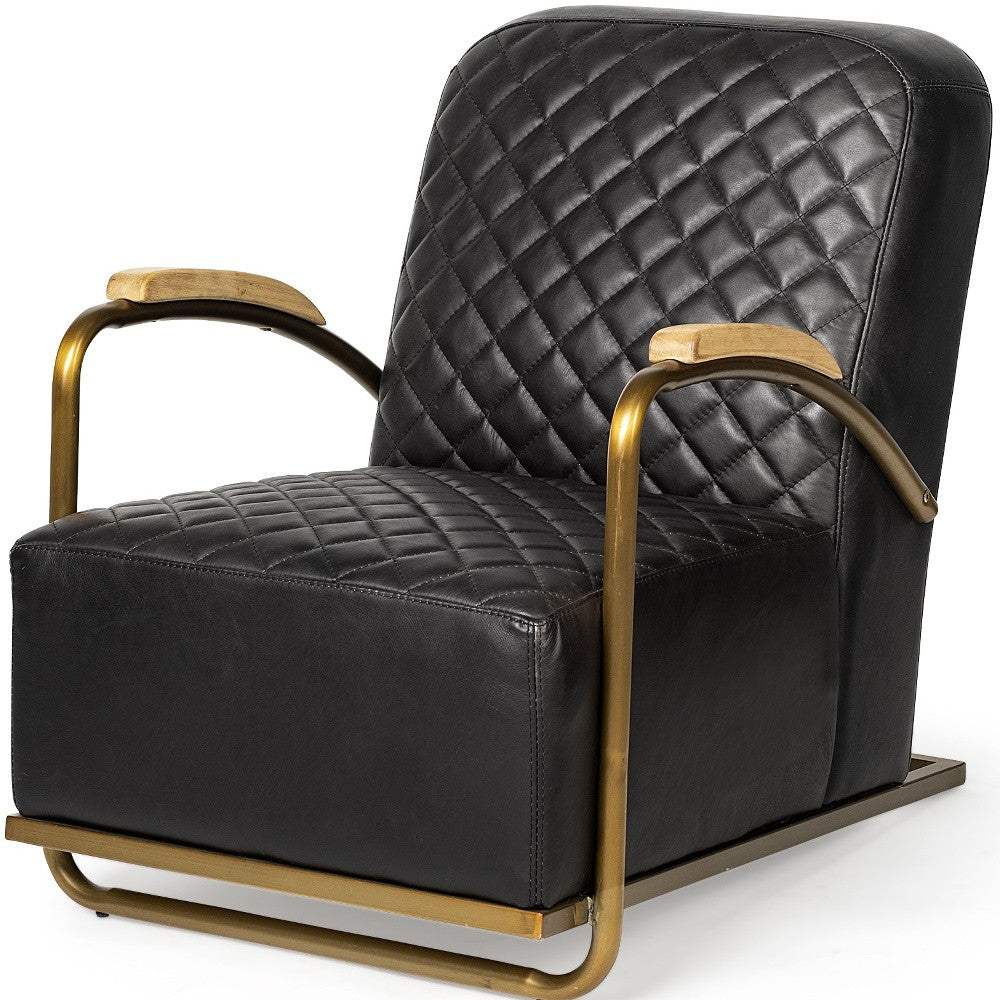 36" Black And Gold Leather Lounge Chair - Homeroots - Flyclothing LLC