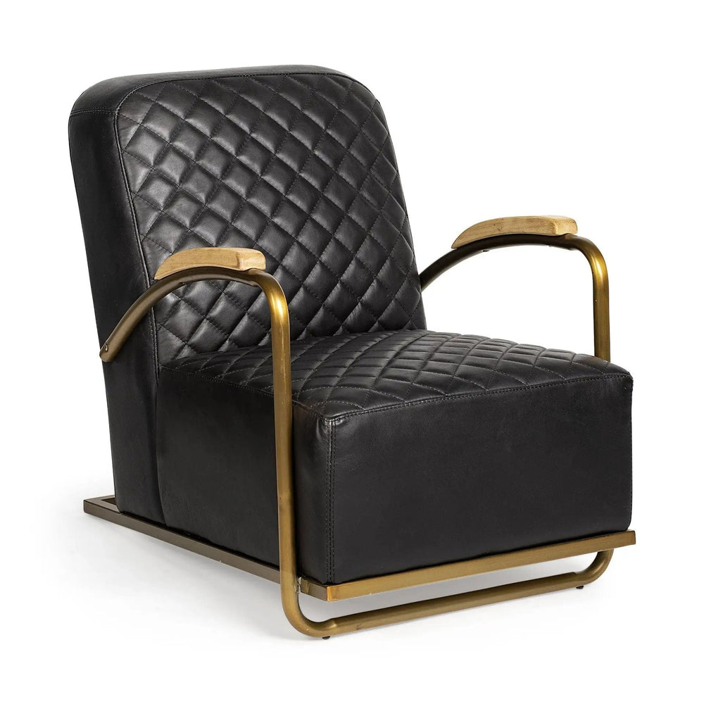 36" Black And Gold Leather Lounge Chair - Homeroots