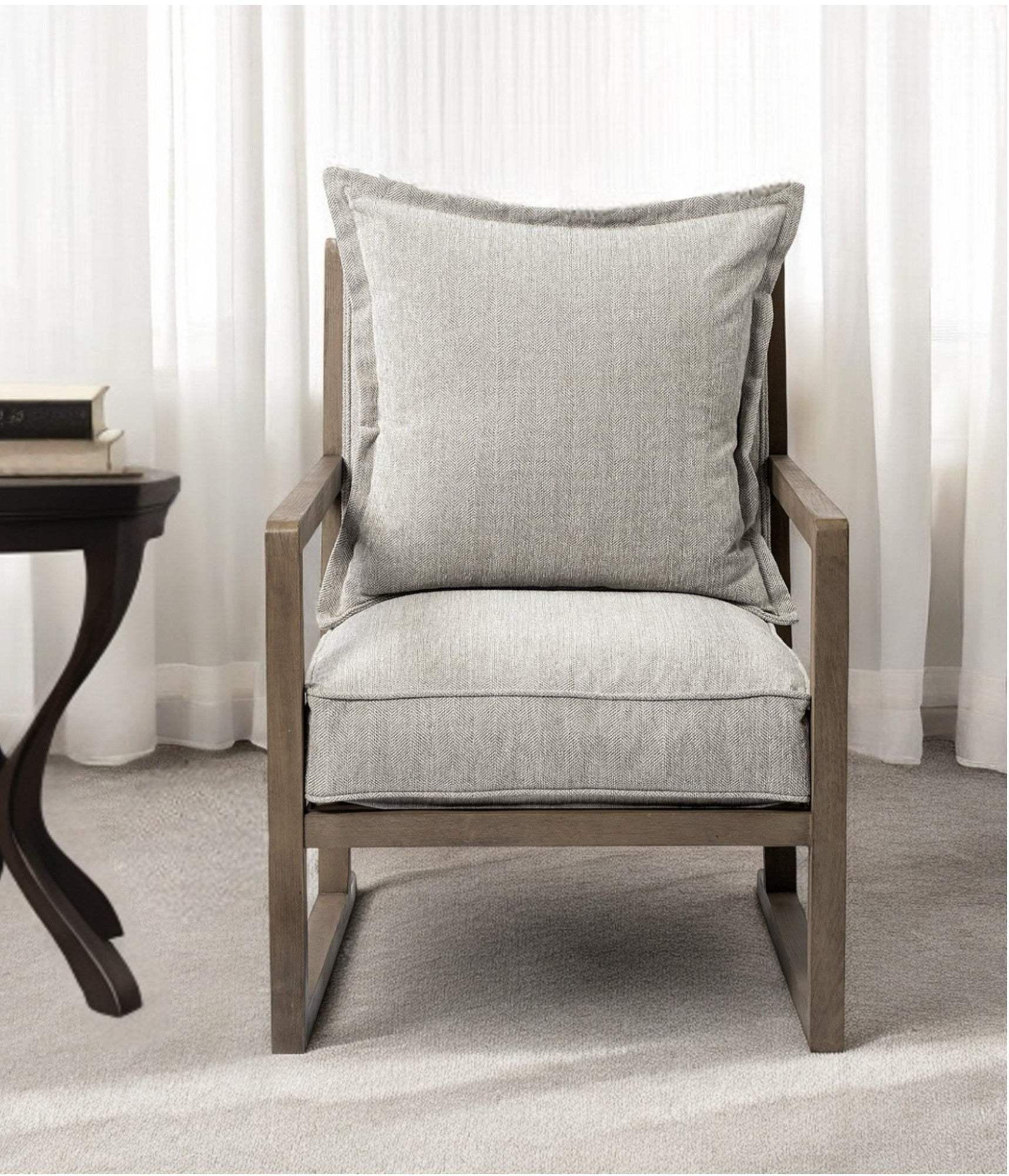 32" Ash Gray And Brown Fabric Arm Chair - Homeroots - Flyclothing LLC