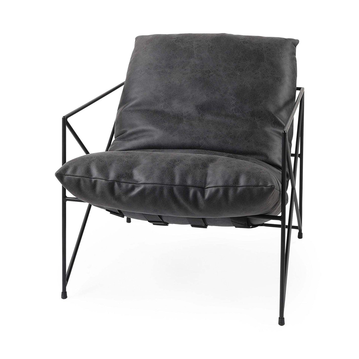 Black Faux Leather Contemporary Metal Chair - Homeroots - Flyclothing LLC