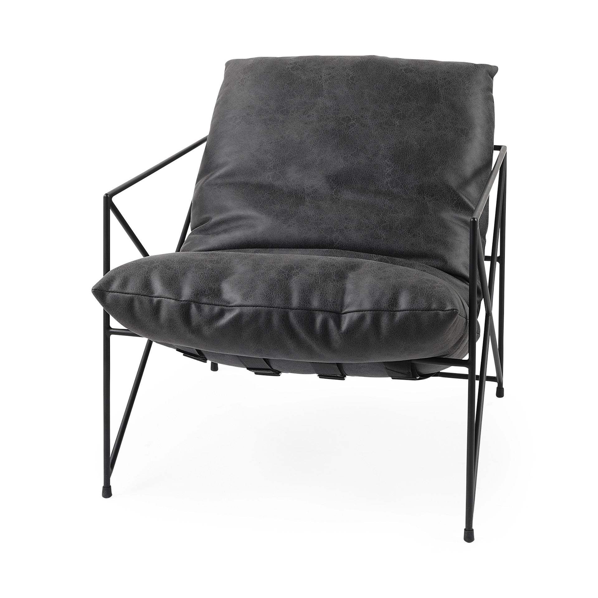 Black Faux Leather Contemporary Metal Chair - Homeroots - Flyclothing LLC