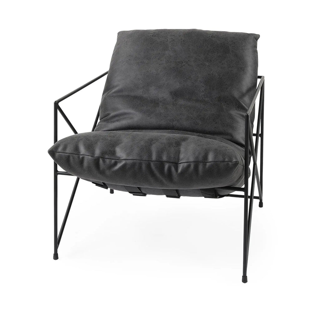 Black Faux Leather Contemporary Metal Chair - Homeroots