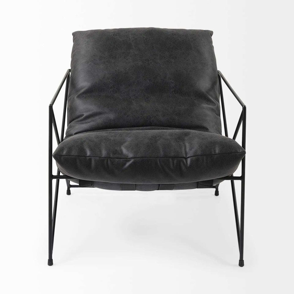 Black Faux Leather Contemporary Metal Chair - Homeroots - Flyclothing LLC