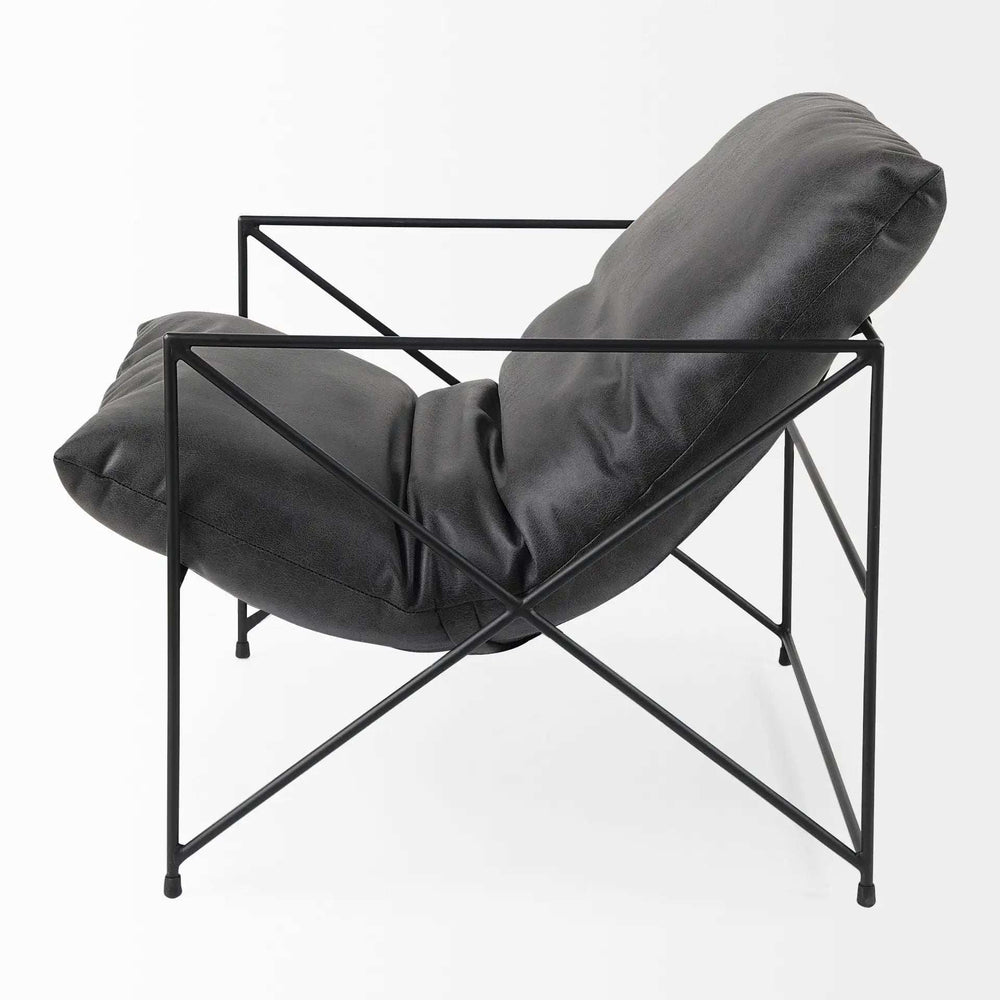 Black Faux Leather Contemporary Metal Chair - Homeroots - Flyclothing LLC