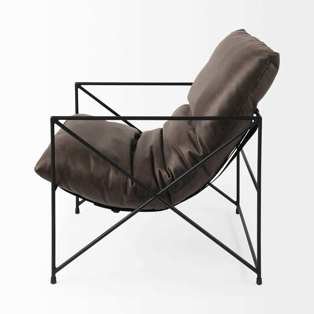 Dark Brown Faux Leather Contemporary Metal Chair - Homeroots - Flyclothing LLC