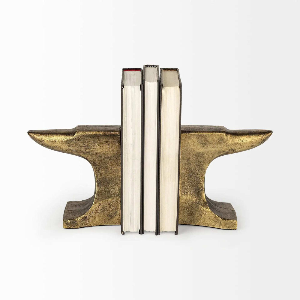 Distressed Brushed Gold Anvil Bookends - Homeroots - Flyclothing LLC