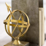 Set of Two Gold Metal Sphere Compass Decorative Bookends - Homeroots - Flyclothing LLC
