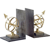 Set of Two Gold Metal Sphere Compass Decorative Bookends - Homeroots