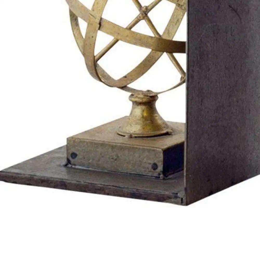 Set of Two Gold Metal Sphere Compass Decorative Bookends - Homeroots - Flyclothing LLC