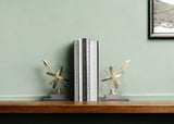 Set of Two Gold Metal Sphere Compass Decorative Bookends - Homeroots