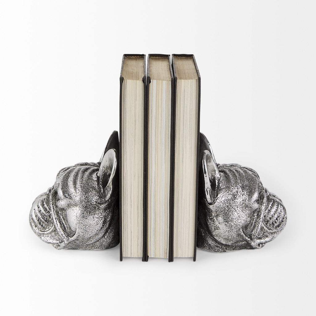 Antiqued Silver Pug Shaped Bookends - Homeroots - Flyclothing LLC