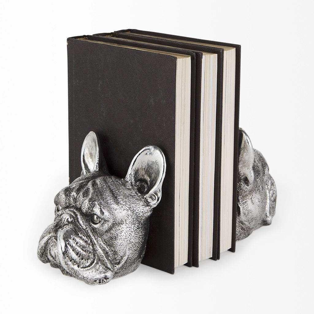 Antiqued Silver Pug Shaped Bookends - Homeroots - Flyclothing LLC