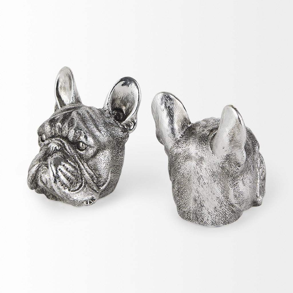 Antiqued Silver Pug Shaped Bookends - Homeroots - Flyclothing LLC