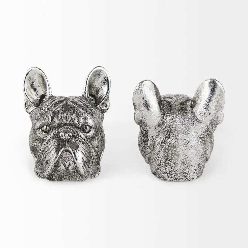 Antiqued Silver Pug Shaped Bookends - Homeroots - Flyclothing LLC