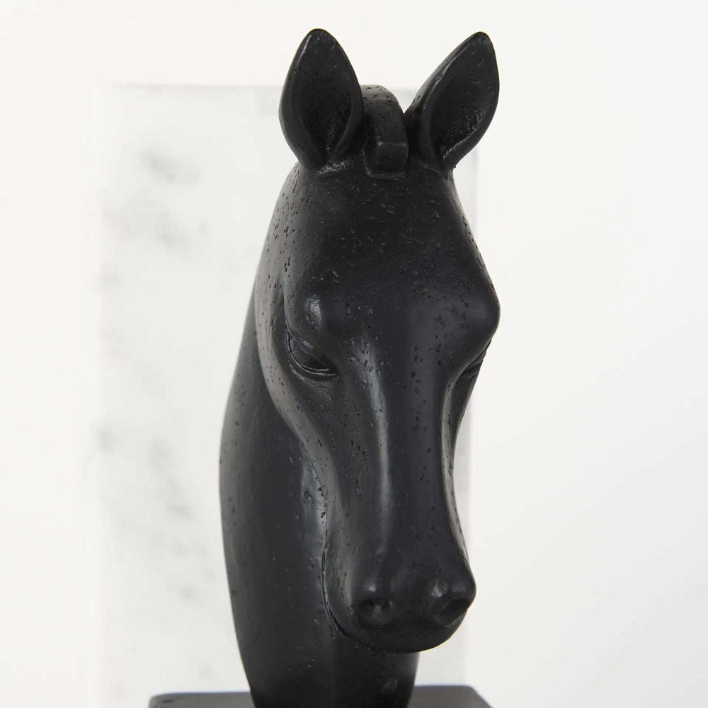 Black Stallion On White Marble Bookends - Homeroots - Flyclothing LLC