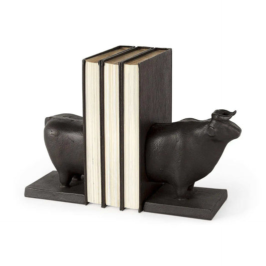 Black Cast Aluminum Bull Bookends - Homeroots - Flyclothing LLC