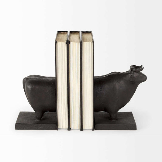 Black Cast Aluminum Bull Bookends - Homeroots - Flyclothing LLC