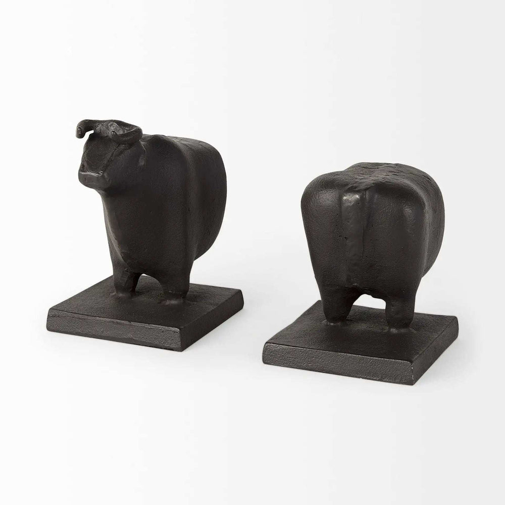 Black Cast Aluminum Bull Bookends - Homeroots - Flyclothing LLC