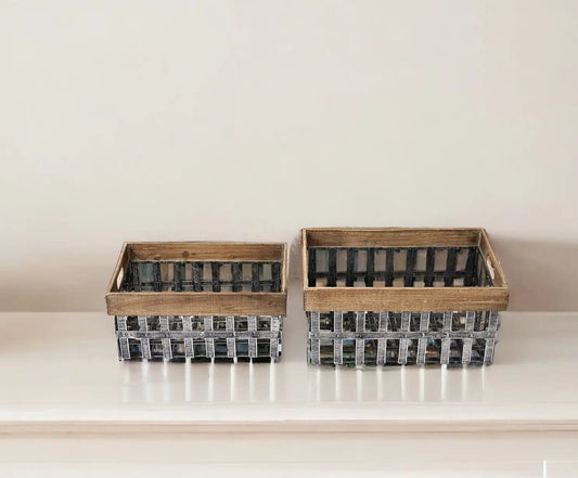 Set of Two 19" Gray Metal Basket - Homeroots