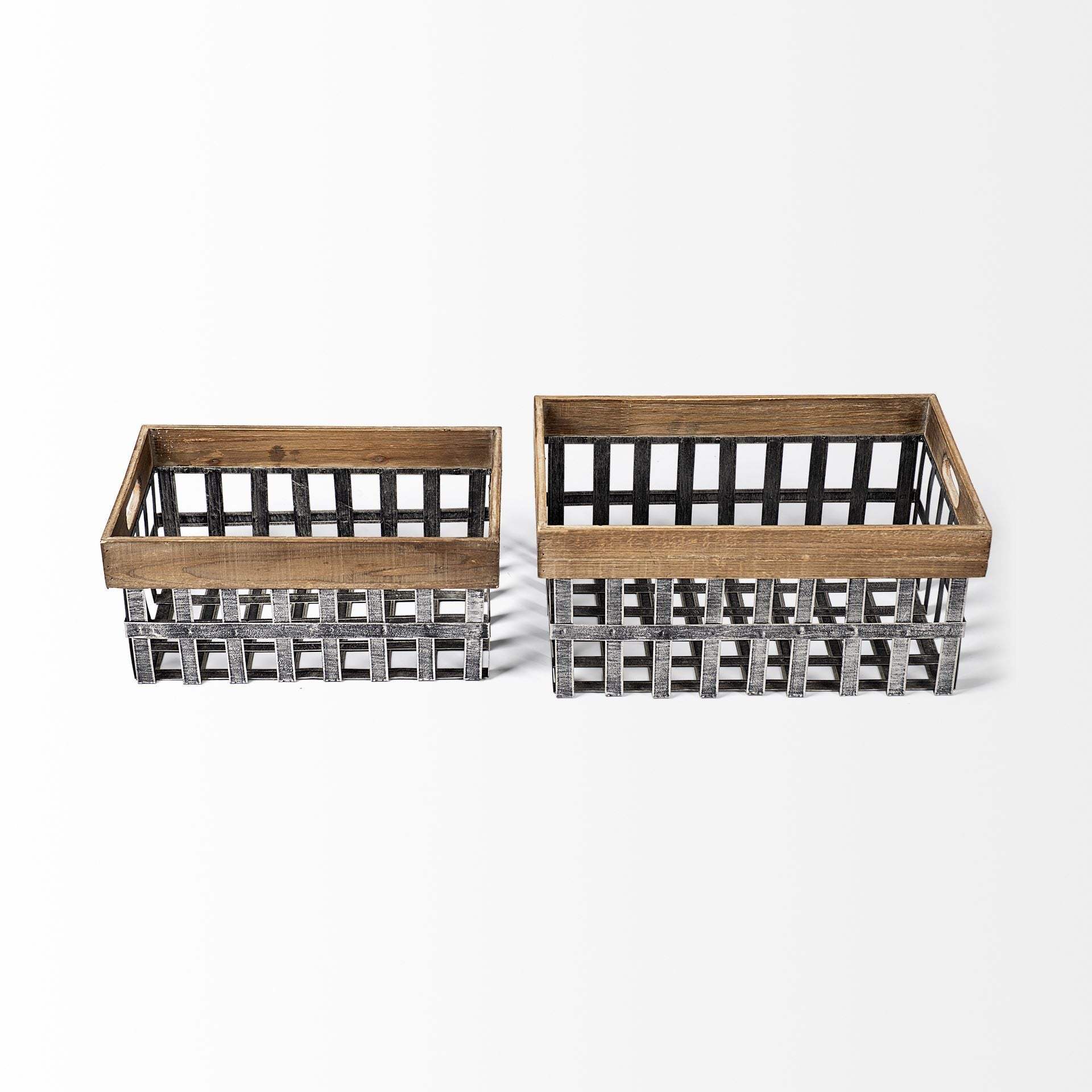 Set of Two 19" Gray Metal Basket - Homeroots - Flyclothing LLC