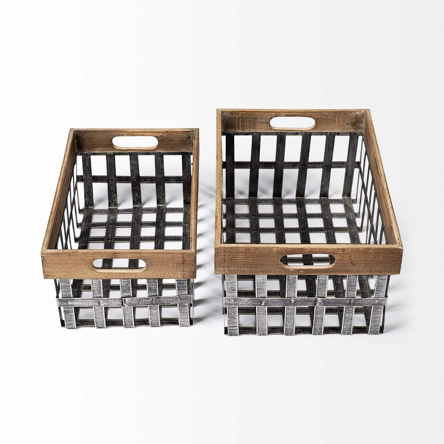 Set of Two 19" Gray Metal Basket - Homeroots - Flyclothing LLC