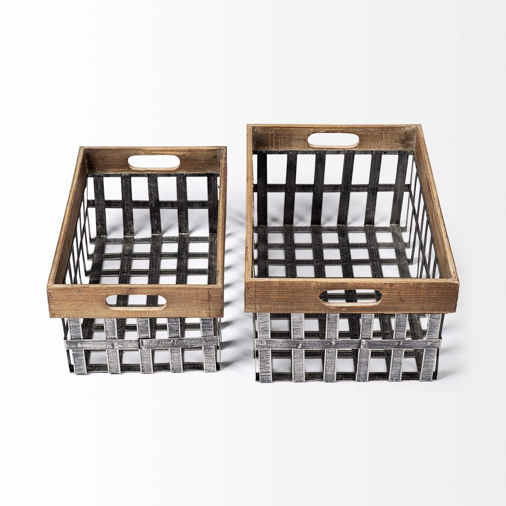 Set of Two 19" Gray Metal Basket - Homeroots - Flyclothing LLC