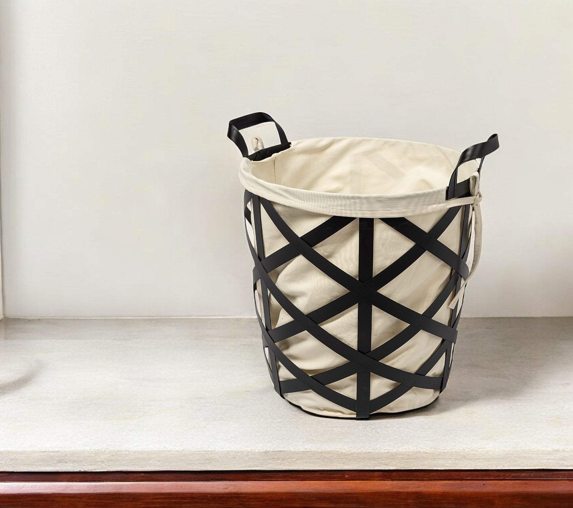 15" Black and Ivory Metal Basket - Homeroots - Flyclothing LLC