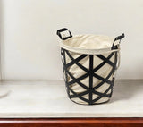 15" Black and Ivory Metal Basket - Homeroots