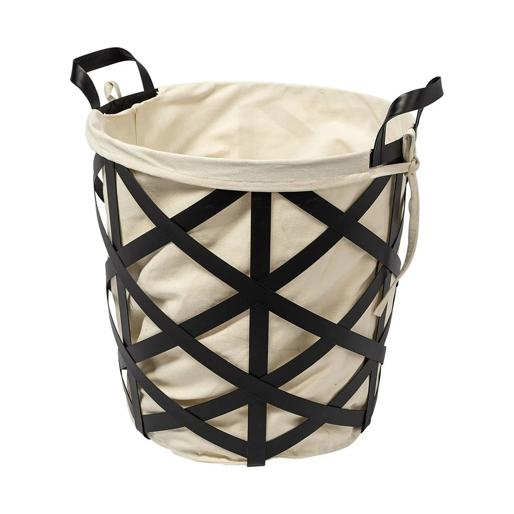 15" Black and Ivory Metal Basket - Homeroots - Flyclothing LLC