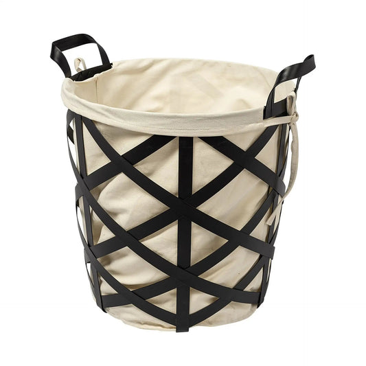 15" Black and Ivory Metal Basket - Homeroots