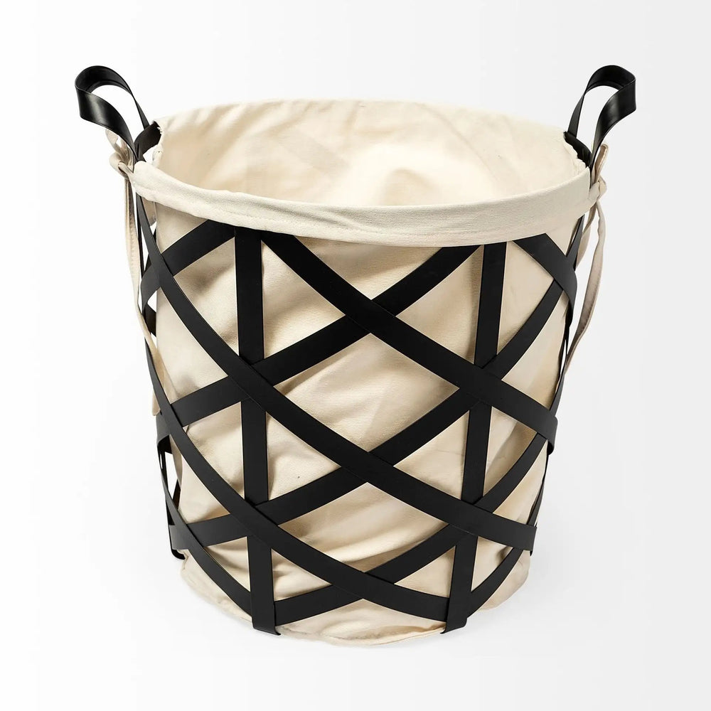 15" Black and Ivory Metal Basket - Homeroots - Flyclothing LLC