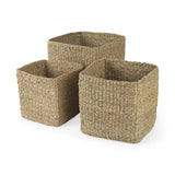 Set of Three 16" Brown Square Wicker Basket - Homeroots