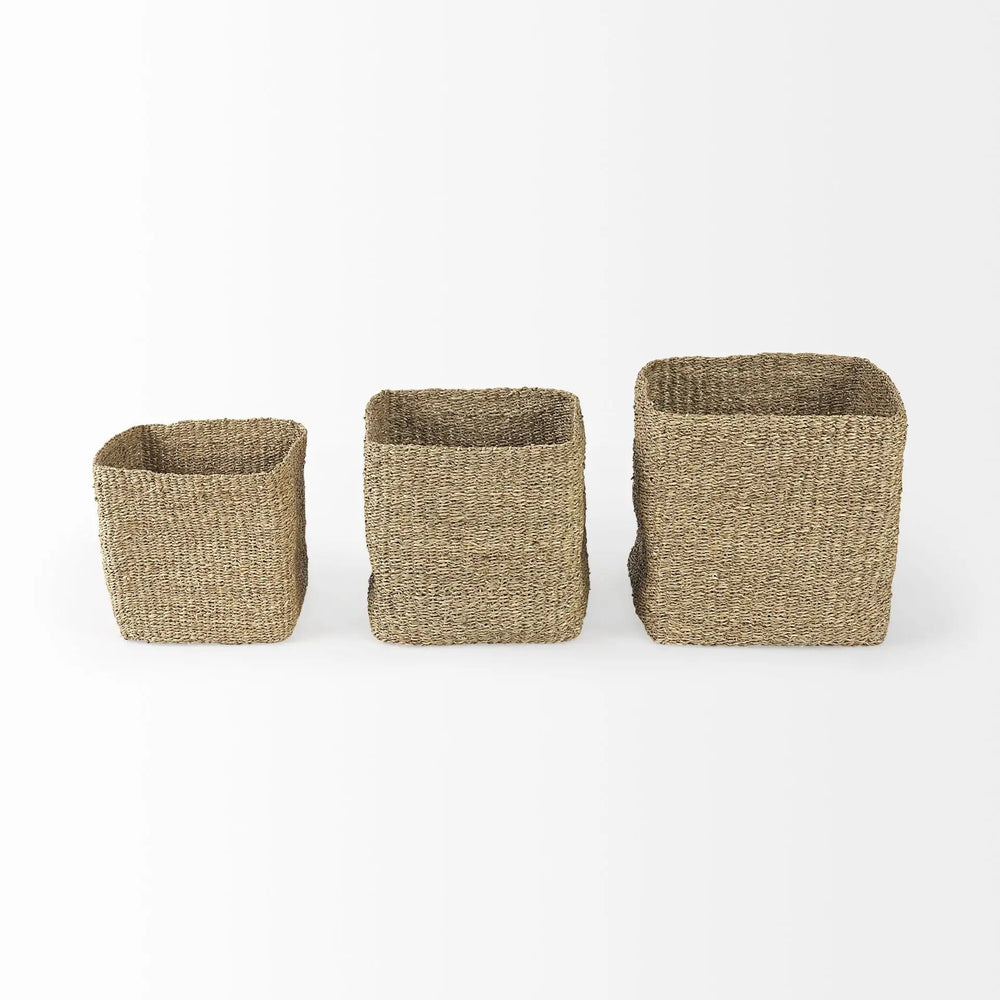 Set of Three 16" Brown Square Wicker Basket - Homeroots - Flyclothing LLC