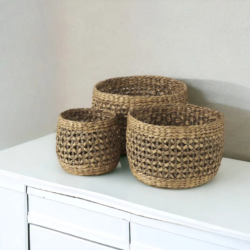 Set of Three 15" Brown Wicker Basket - Homeroots