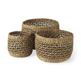 Set of Three 15" Brown Wicker Basket - Homeroots